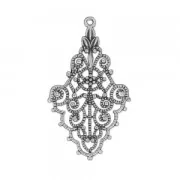 Pendentif ethnique ajouré motif fleuri 34x20 mm Placage Argent fin vieilli x1