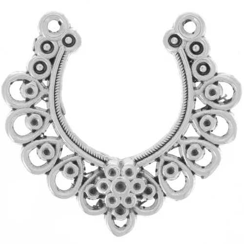 Intercalaire 2 anneaux multirangs motif fleuri 34x32 mm Placage Argent fin vieilli x1