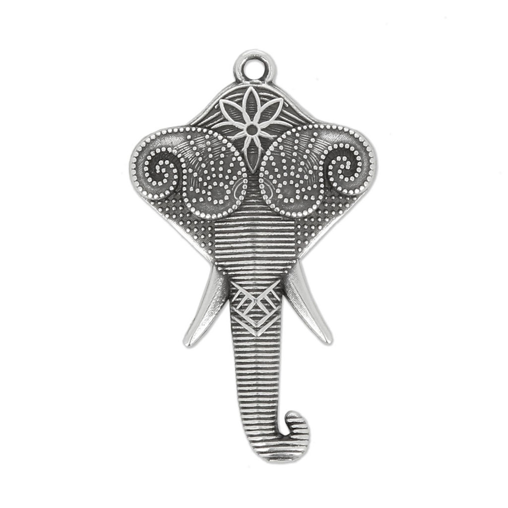 Pendentif ethnique tête d'éléphant 44x26 mm - Placage Argent fin vieilli x1  - Perles \u0026 Co, image size:1024x1024