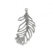 Pendentif ajouré feuille 34 mm Placage Argent fin vieilli x1