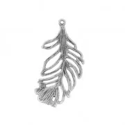 Pendentif ajouré feuille 34 mm Placage Argent fin vieilli x1