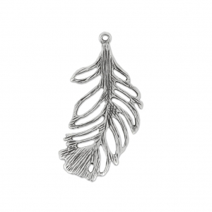 Pendentif ajouré feuille 34 mm Placage Argent fin vieilli x1