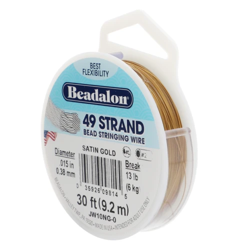 Fil Cablé 49 brins 0.38 mm - Beadalon - doré satiné x9,2 m