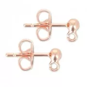 Clous d'oreilles tête boule avec anneau 3 mm doré rose x2