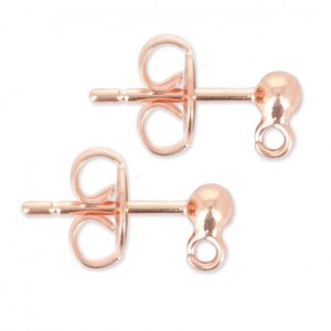 Clous d'oreilles tête boule avec anneau 3 mm doré rose x2