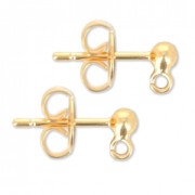 Clous d'oreilles tête boule avec anneau 3 mm doré à l'or fin x2|raw }}