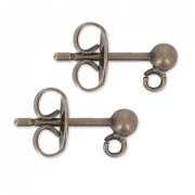 Clous d'oreilles tête boule avec anneau 3 mm bronze x2