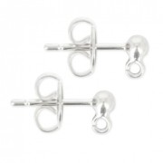 Clous d'oreilles tête boule avec anneau 3 mm Placage argent fin x2