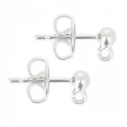 Clous d'oreilles tête boule avec anneau 3 mm Placage argent fin x2