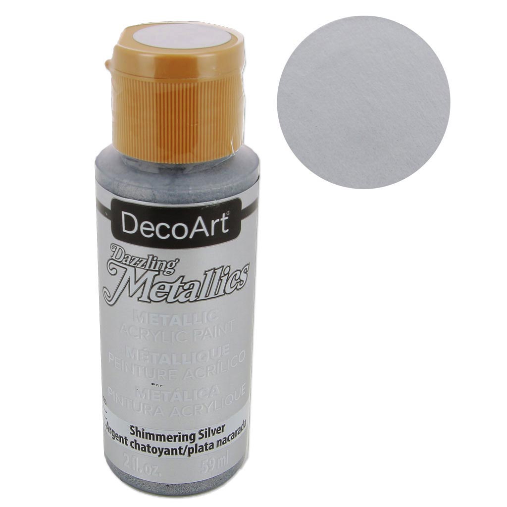 Peinture Acrylique Metallique Decoart Dazzling Metallics Shimmering Silver X59 Ml Perles Co