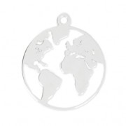 Breloque ronde Carte du Monde 22 mm en Argent 925 pour la création de bijoux fantaisie x1|raw }}