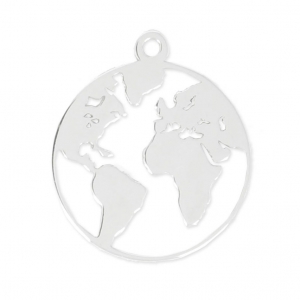 Breloque ronde Carte du Monde 22 mm en Argent 925 pour la création de bijoux fantaisie x1