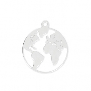 Breloque ronde Carte du Monde 15 mm en Argent 925 pour la création de bijoux fantaisie x1