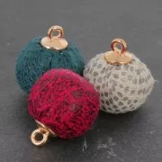 Pompon rond en matière synthétique 17 mm avec attache - Petrol/Noir x1