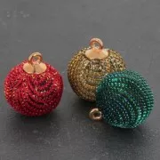 Pompon rond imitation Glitter  17 mm avec attache - Doré x1