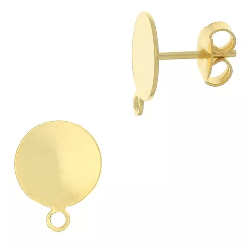 Clous d'oreilles disque 12 mm Doré à l'or fin x2