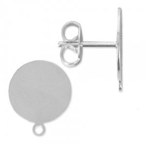 Clous d'oreilles disque 12 mm pour la création de bijoux fantaisie rhodié x2