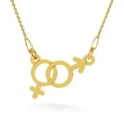 Intercalaire 2 anneaux symbole fille/garçon 10.5x18.3 mm en Argent 925 doré rose x1