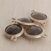 Intercalaire 2 anneaux facetté imitation pierre gemme 16 mm doré satiné/Gris x1