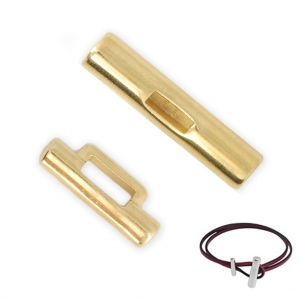Fermoir cylindre T 25 mm pour lacet 3 mm Doré à l'or fin  x1