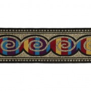Galon fantaisie graphique motif spirale 50 mm Noir/Multicolore/doré x1m
