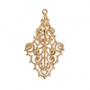 Pendentif ethnique ajouré motif fleuri 34x20 mm Doré à l'or fin x1|raw }}