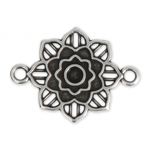 Intercalaire en métal 2 anneaux motif rosace 27 mm Placage Argent fin vieilli x1