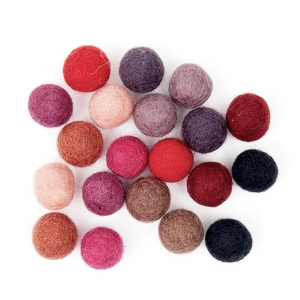 Assortiment De Perles Boules En Laine Feutrée 15 Mm Mix Rouge X20