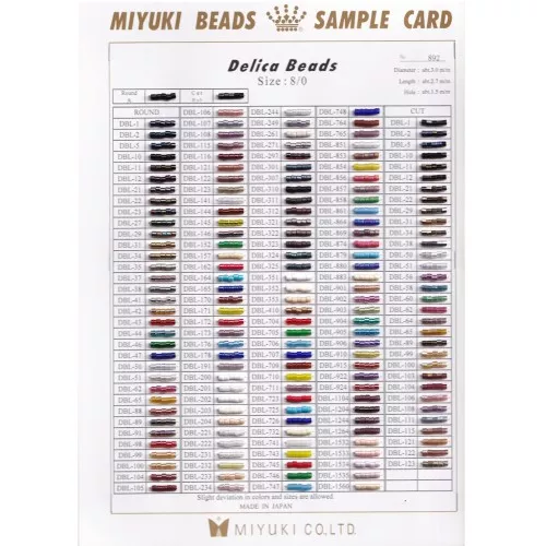 Nuancier Miyuki Delica 8/0 (DBL)  - Sample Card (n°892)