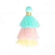 Petit pompon triple imitation coton 3 cm Bleu/Rose/Jaune Pastel x1