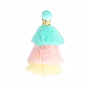 Petit pompon triple imitation coton 3 cm Bleu/Rose/Jaune Pastel x1
