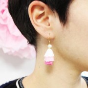 Petit pompon triple imitation coton 3 cm Blanc/Multi Bleu Foncé x1