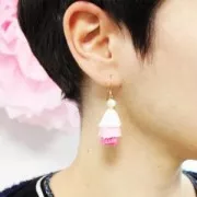 Petit pompon triple imitation coton 3 cm Blanc/Multi Bleu Foncé x1