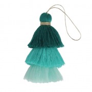 Grand pompon triple imitation coton 7 cm Multi Turquoise x1|raw }}