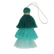 Grand pompon triple imitation coton 7 cm Multi Turquoise x1
