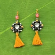 Pompon en fil imitation soie 40 mm Jaune Fluo