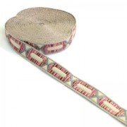 Galon brodé motif hexagone allongé 20 mm Beige/Rose/Argenté x50cm