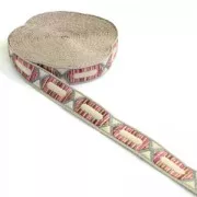 Galon brodé motif hexagone allongé 20 mm Beige/Rose/Argenté x50cm