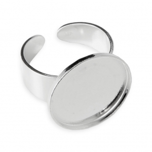 Bague serti cabochon fond plat rond 18 mm en Argent 925 x1