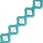 Perles Fleurs imitation Howlite teintées 20 mm Turquoise x41cm