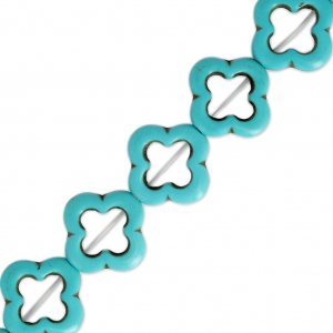 Perles Fleurs imitation Howlite teintées 20 mm Turquoise x41cm