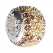 Perle charm gros trou strassée Argent 925 - Flower - Marron - Jaune x1|raw }}