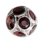 Perle charm gros trou strassée Argent 925 - Ball - Rouge x1|raw }}