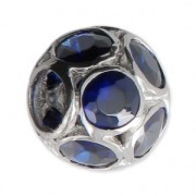 Perle charm gros trou strassée Argent 925 - Ball - Bleu x1|raw }}