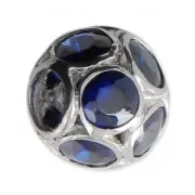 Perle charm gros trou strassée Argent 925 - Ball - Bleu x1