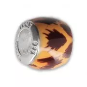 Perle charm gros trou résine époxy Argent 925 - Africa - Marron - Orange x1