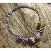 Perle charm gros trou résine époxy Argent 925 - Leopard - Marron - Blanc x1