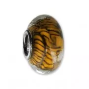 Perle de murano et Argent 925 - Rayure - Marron x1