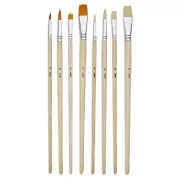 Set de 8 pinceaux Pébéo plats et ronds manches longs polyamide brun et soies blanc
