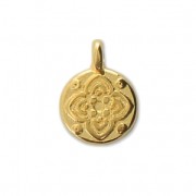 Breloque médaille ronde motif fleur ou rosace 8 mm Doré à l'or fin x1|raw }}